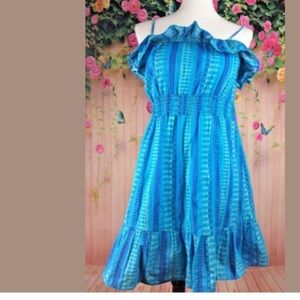 O.P. Teen's Spaghetti Strap Blue Summer Print Ruffled Dress Sz L (11-13)